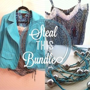 Steal THIS Bundle: Distressed Teal Blazer & Cami