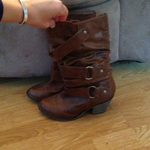Brown mid calf strappy boot
