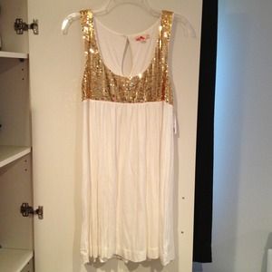 Forever 21 Gold sequin top white cotton dress