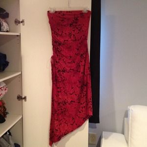 Red with brown flowers tube dress
