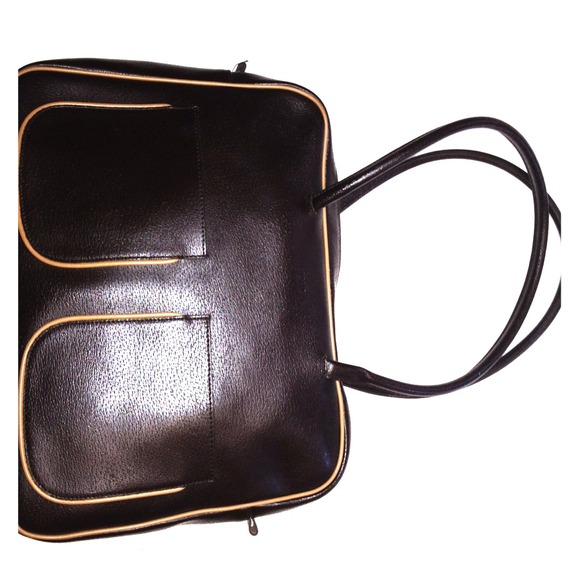 FURLA shoulder bag, dark brown w/ contrast piping - Picture 1 of 4