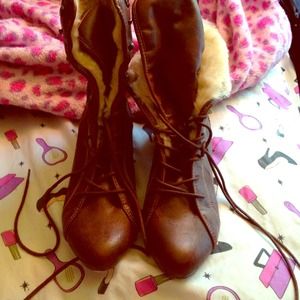 Fur Interior Brown Point toe Lace Up Boot! NWOT!