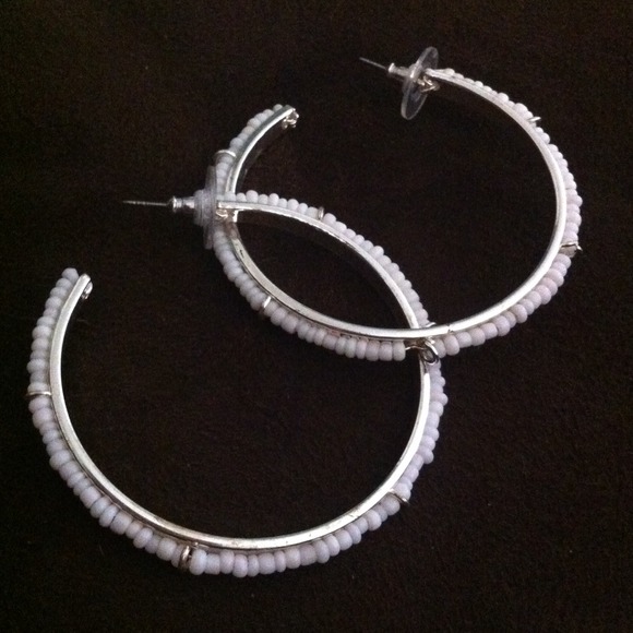 White beaded hoop earrings
