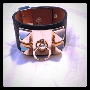 Hermes inspired Black Leather Cuff Bracelet