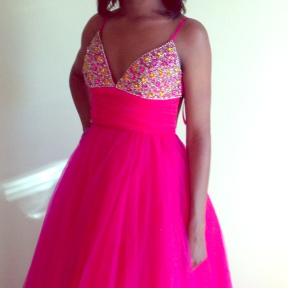 Beautiful fuschia and orange prom gown