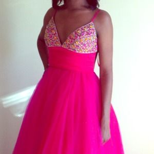 Beautiful fuschia and orange prom gown
