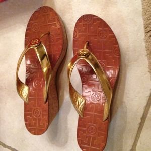 Gold tory burch wedge sandals