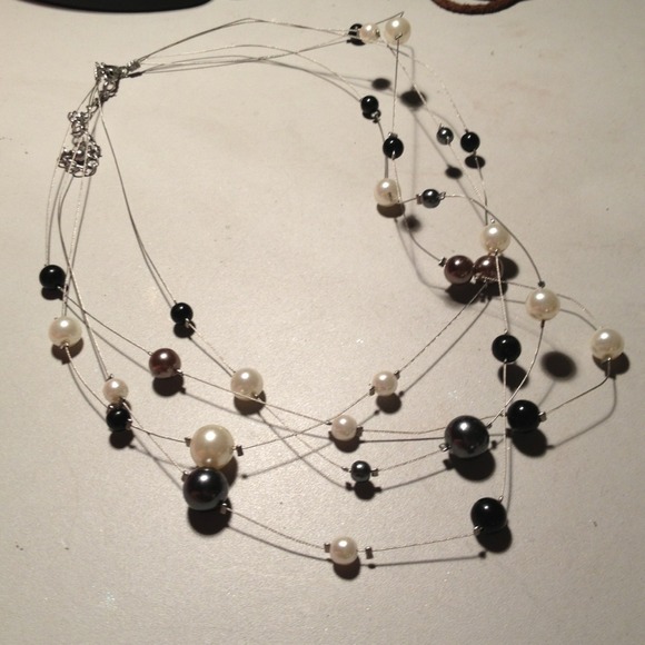 Black white and silver pearl like necklace