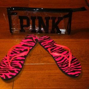 NWT Victoria secret pink sandals pink zebra print