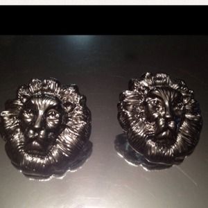 Silver Big Head Lion Earrings