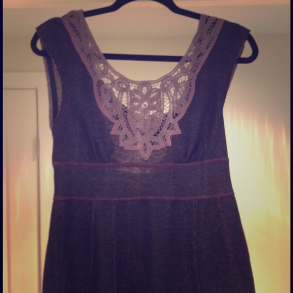 Free People denim and lace top