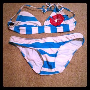 Blue and White Striped Bathing Suit