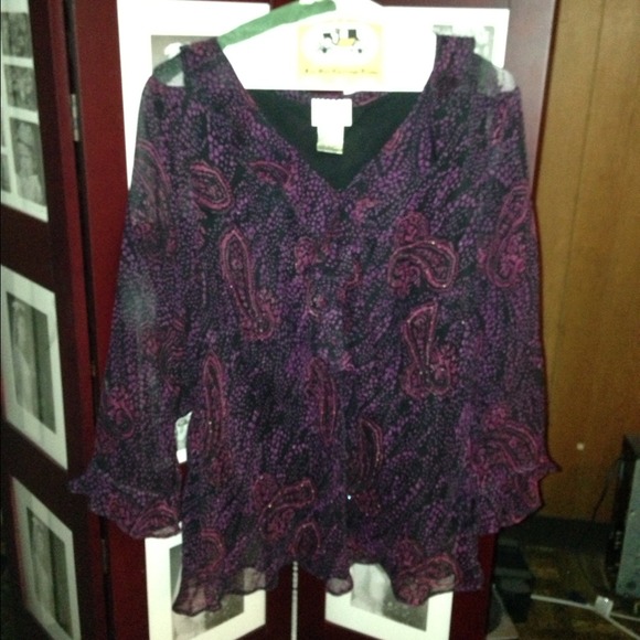 Cute Purple and black paisley sheer top.