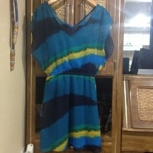 Blue, green and yellow dress