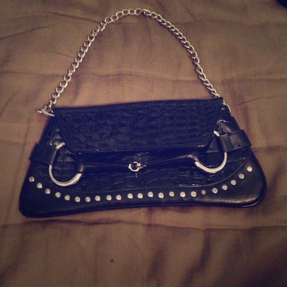 Sleek black shiny clutch