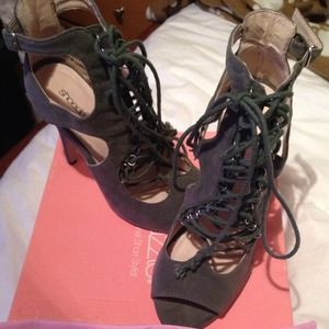 Grey Suede Lace Up Heels