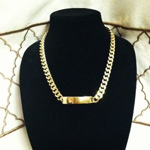 Gold Tone ID Plate Necklace