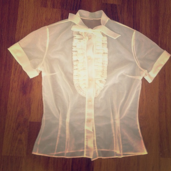 Tops - Vintage sheer ivory blouse top cream secretary s