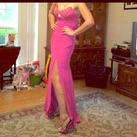 Pink prom/military dress.