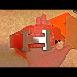 RESERVED! SOLD. Hermes H Belt ORANGE/SILVER