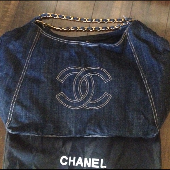 SOLD! Chanel Large Blue Denim Bag with CC Logo