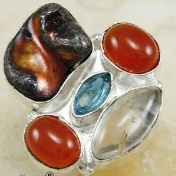 .925 Moonstone & Gemstone SS Ring ~ S7
