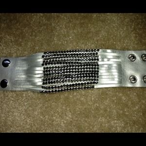Yik Fung Jewelry - Yik Fung wide grey leather rhinestone bracelet NEW Yik Fung Jewelry - Yik Fung wide grey leather rhinestone bracelet NEW