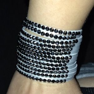 Yik Fung Jewelry - Yik Fung wide grey leather rhinestone bracelet NEW Yik Fung Jewelry - Yik Fung wide grey leather rhinestone bracelet NEW