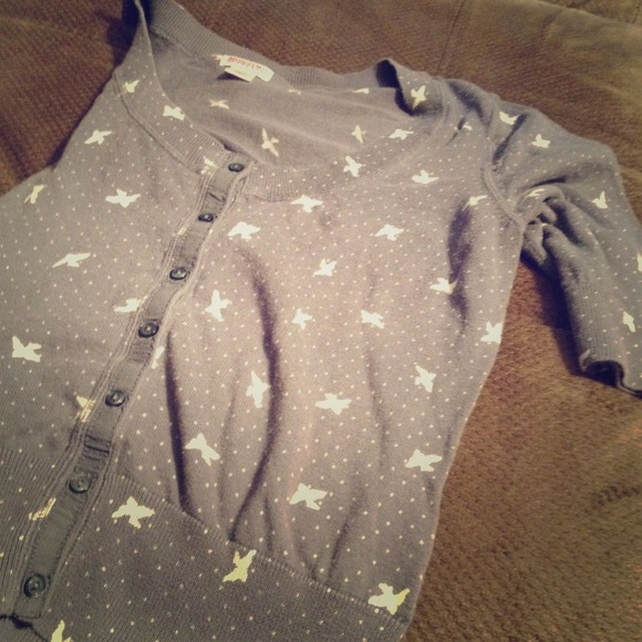 Gray sweater with polka dots and birds