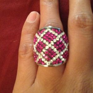 Stainless Steel Ring with Pink and White Crystal