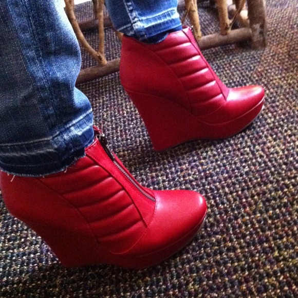 Red platform ankle boots