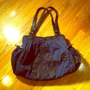 Jasper & Jeera Navy Shoulder Bag w/ Black Pattern