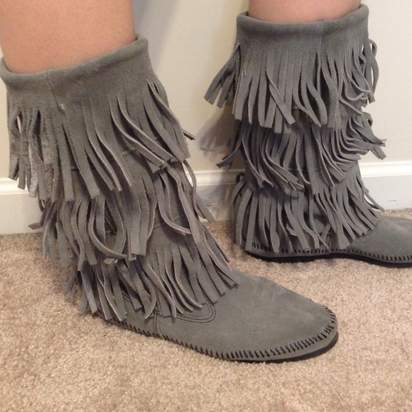 SOLD Minnetonka Grey Suede Moccasins