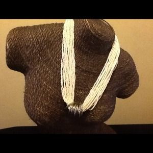White beaded multi strand necklace