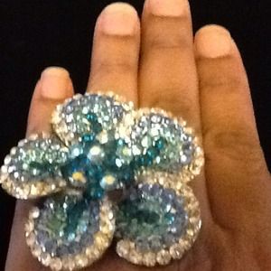 Blue and clear rhinestone ring