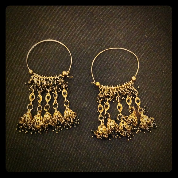 Gold & Black Chandelier Hoop Earrings