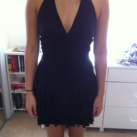 Little black halter bebe dress