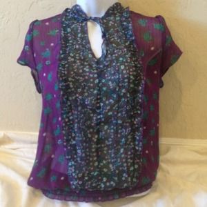 Sheer purple floral blouse