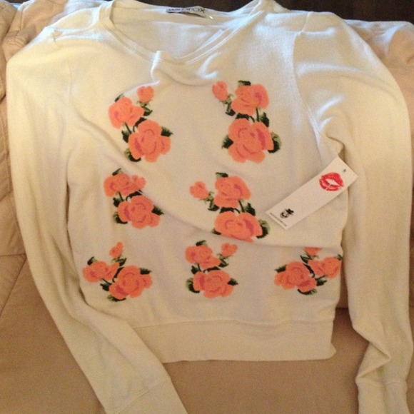 Wildfox Tops - WILDFOX. Cream flower sweatshirt