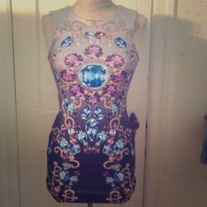 Jeweled printed party dress