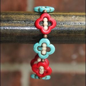 Turquoise & red clover bracelet