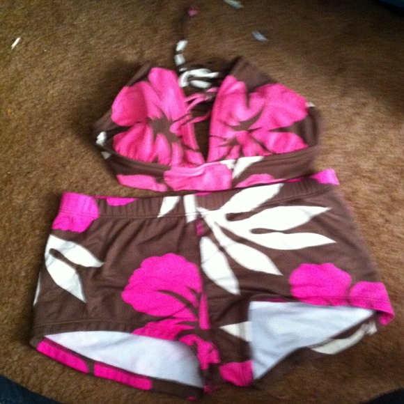 Flowery pink n brown swimsuit