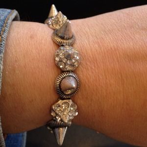 Silver tone spike and rhinestone bracelet