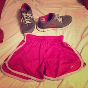 Pink Nike shorts and Nike frees bundle