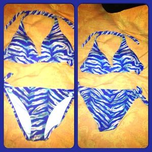 VS blue zebra stripe bathing suit