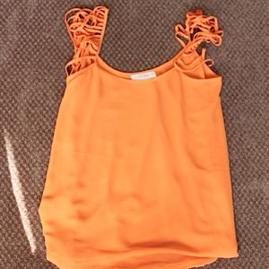 Orange cut out shoulders chiffon top|small