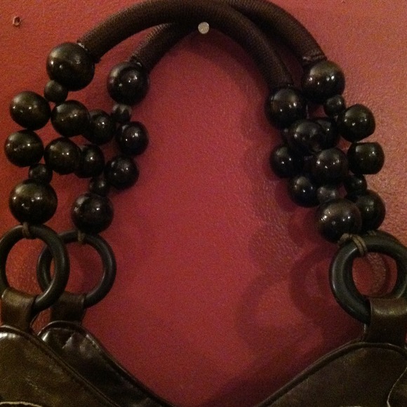 Beaded Handle Brown Circle Designed Purse - Picture 2 of 3