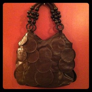 Beaded Handle Brown Circle Designed Purse