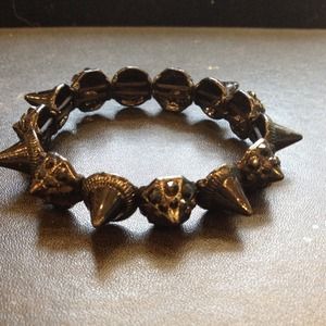 Black tone spike and rhinestone bracelet