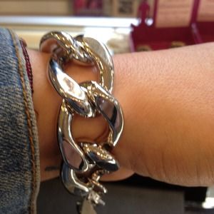 Thick rhodium chain link bracelet
